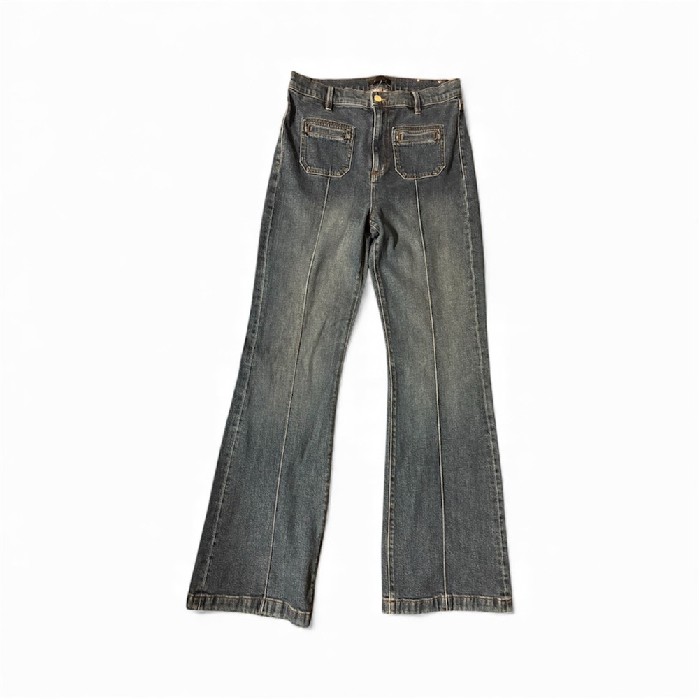 Ann Taylor Patch Pocket Dark Wash Flare Jeans